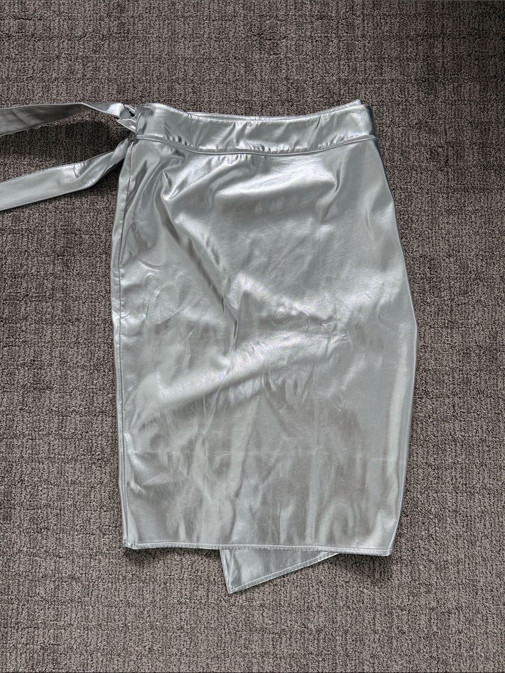 Never Fully Dressed Metallic Silver Wrap Pencil Skirt